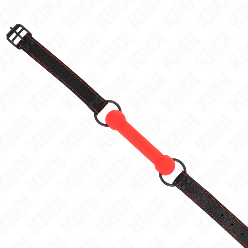 KINK - Bone Gag med läderliknande rem röd justerbar 41-57 cm