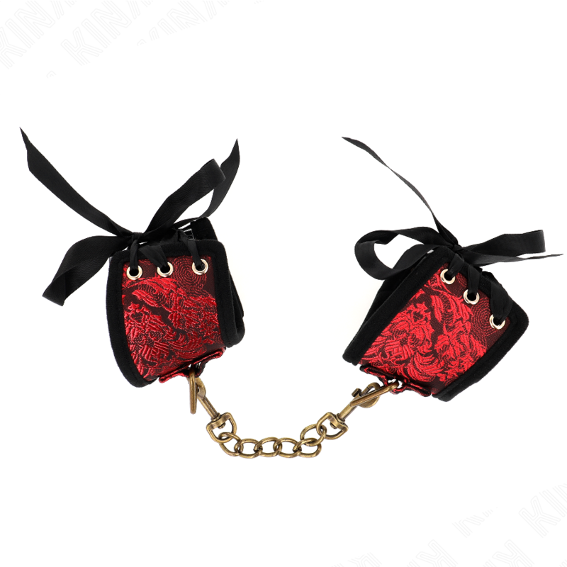 KINK - Handledsrestriktioner Röd-Svart Spetsdetaljer 24,5 cm x 6,5 cm