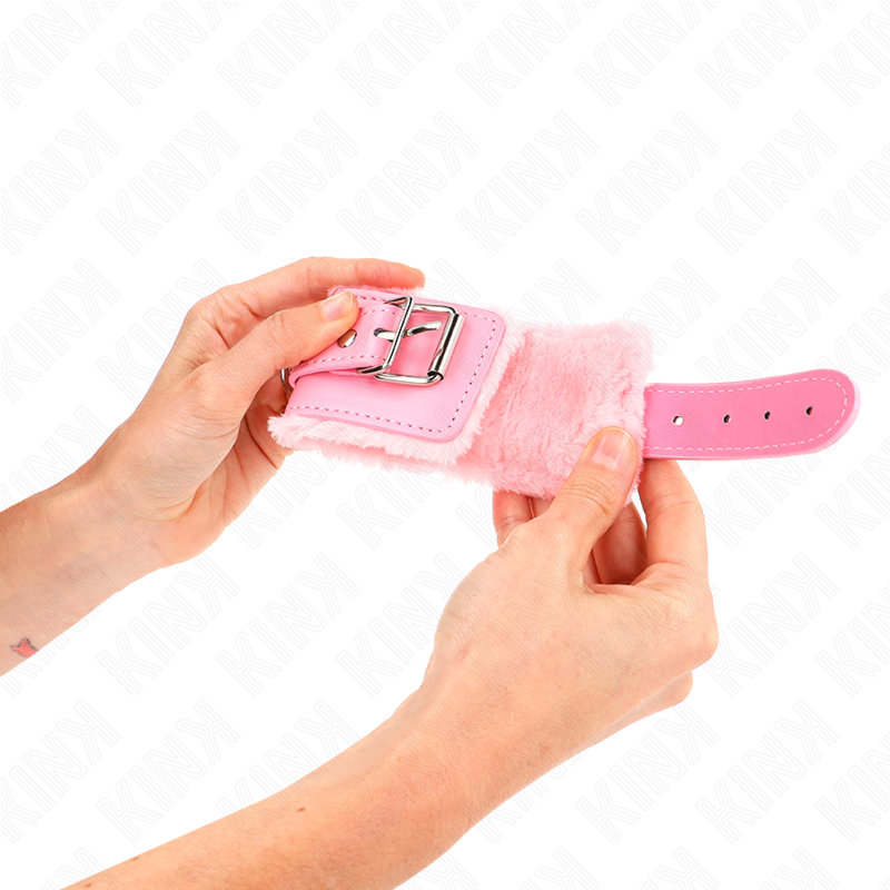 KINK rosa handledsremmar med pälsfoder, justerbara
