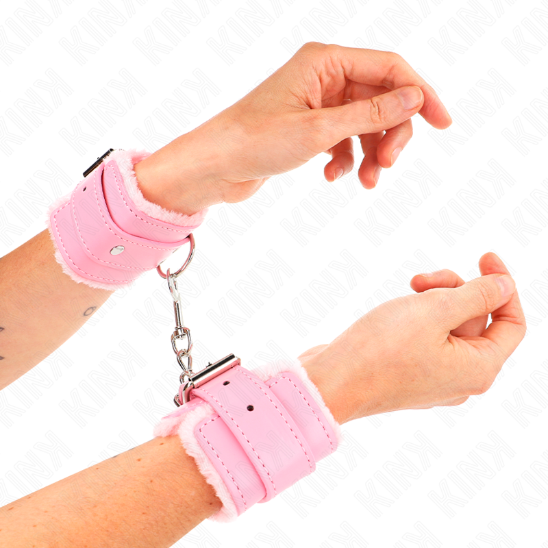 KINK rosa handledsremmar med pälsfoder, justerbara