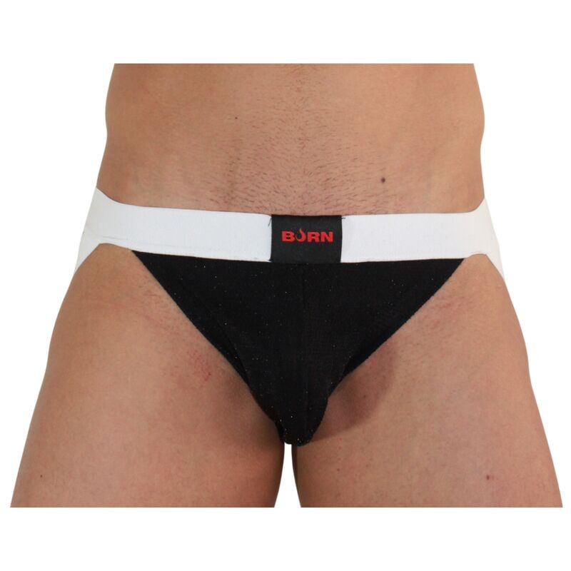 BURN 004 Jockstrap i shiny black och vit färg