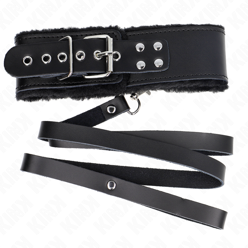 KINK halsband med bälte 116 cm svart läderrem