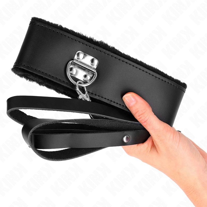 KINK halsband med bälte 116 cm svart läderrem