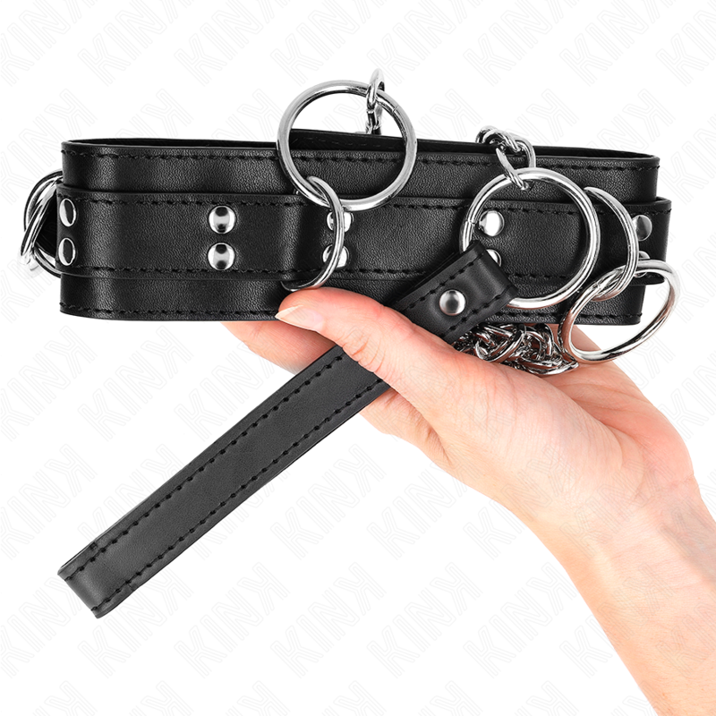 KINK 3 Ring Slavery Necklace med rem 80 cm