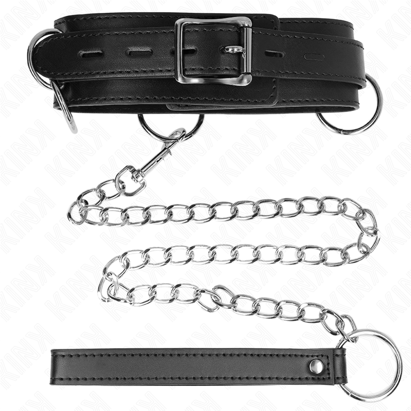 KINK 3 Ring Slavery Necklace med rem 80 cm