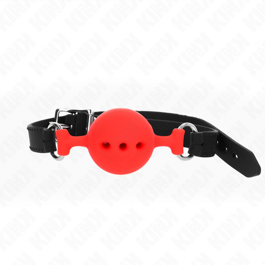 KINK - FULL SILICONE GAG 55 x 2 CM MED 4.5 CM BOLL STORLEK M RÖD JUSTERBAR 35-51 CM