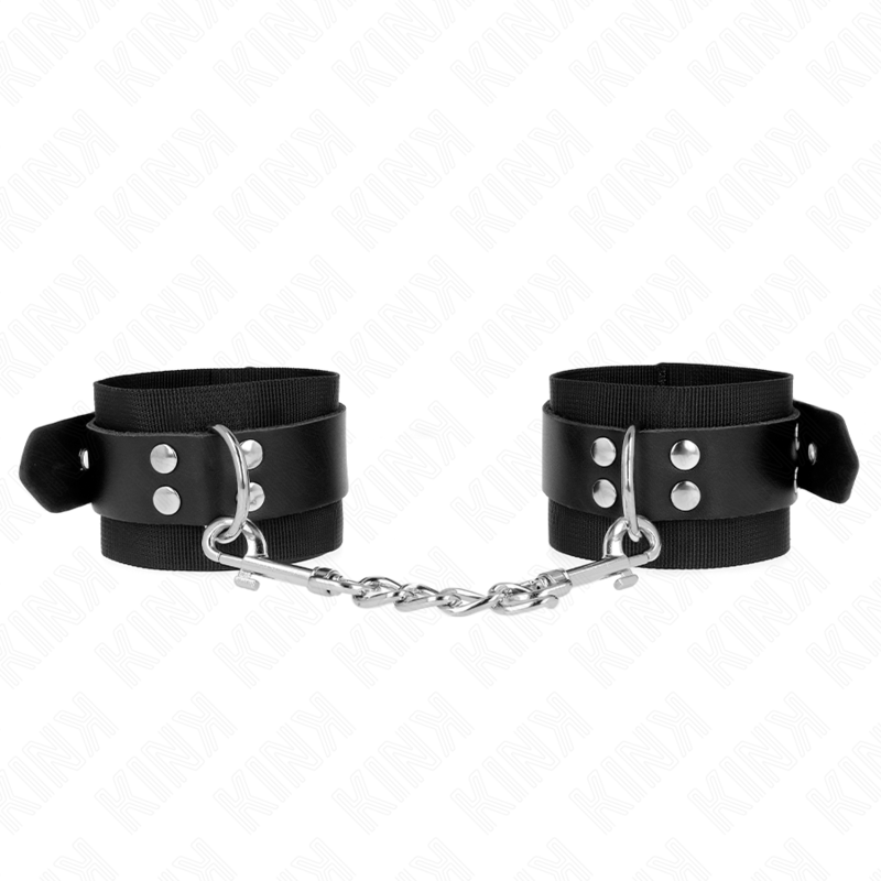 KINK - Nylonhandledsremmar svarta med läderbälte justerbara 19-29 cm x 5.1 cm