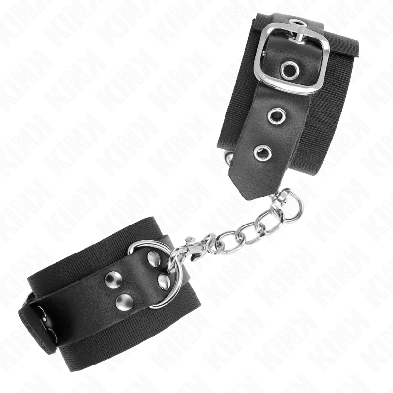 KINK - Nylonhandledsremmar svarta med läderbälte justerbara 19-29 cm x 5.1 cm