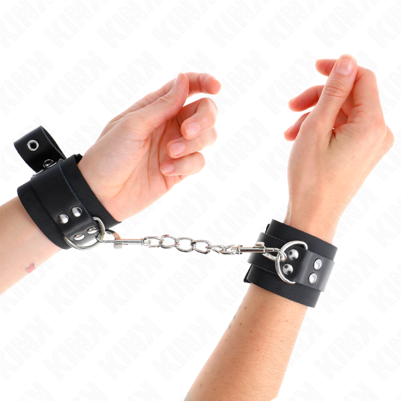 KINK - Nylonhandledsremmar svarta med läderbälte justerbara 19-29 cm x 5.1 cm