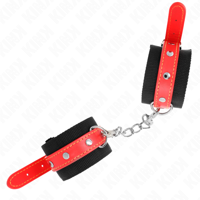 KINK - Nylonhandledsremmar svarta med läderimitation röd justerbara 19-24 cm x 5,5 cm