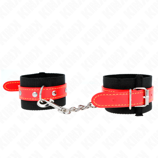 KINK - Nylonhandledsremmar svarta med läderimitation röd justerbara 19-24 cm x 5,5 cm