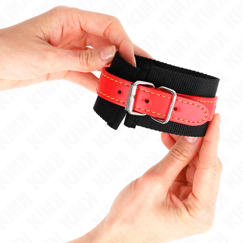KINK - Nylonhandledsremmar svarta med läderimitation röd justerbara 19-24 cm x 5,5 cm