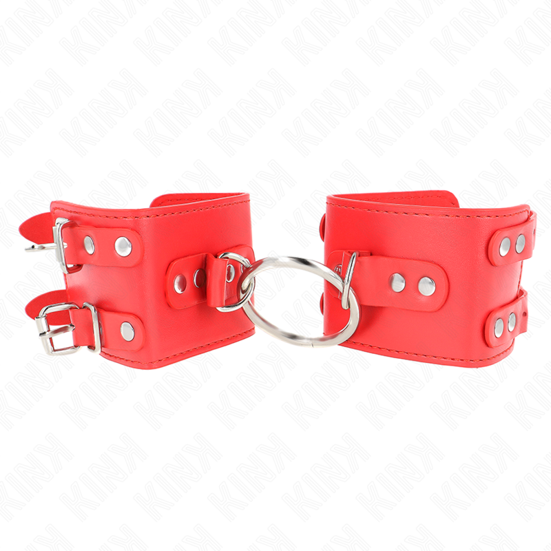 KINK - Fasta handledsremmar med ring och nitar justerbara röda 17-22 cm x 6,5 cm