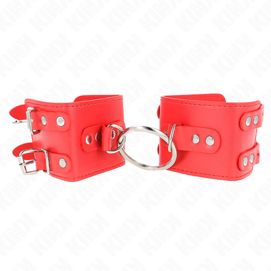 KINK - Fasta handledsremmar med ring och nitar justerbara röda 17-22 cm x 6,5 cm