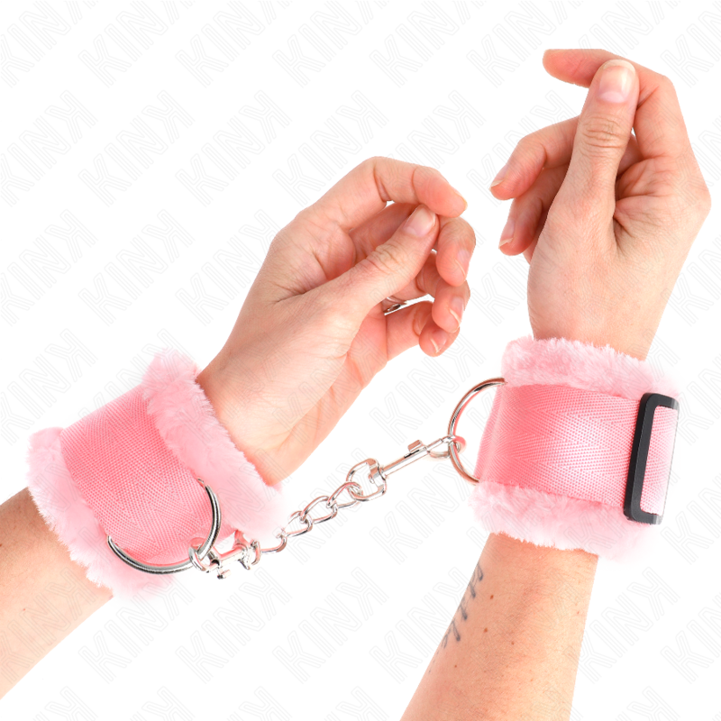 KINK - FURRY LINED WRIST RESTRAINTS PINK JUSTERBARA 17-31 CM X 7 CM