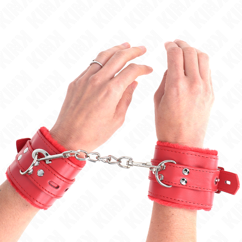 KINK - Handledsremmar med pälsfoder och fyrkantiga hål, röda