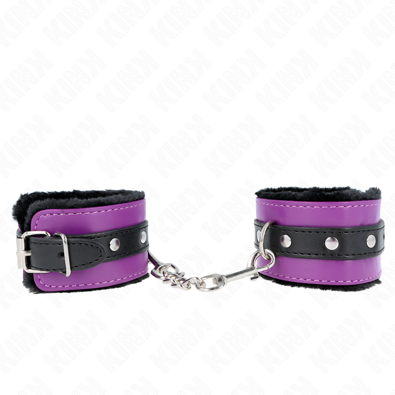 KINK - PREMIUM FUR KLÄDD HANDLEDSBAND SVART MED LILA / SVART JUSTERBART 17-29 CM X 6 CM