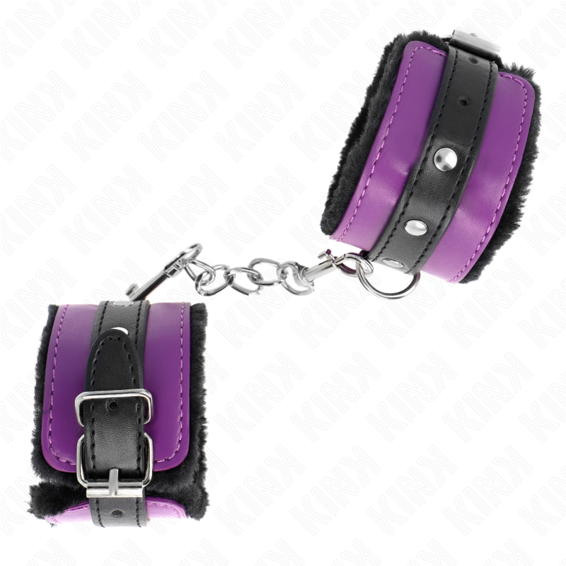 KINK - PREMIUM FUR KLÄDD HANDLEDSBAND SVART MED LILA / SVART JUSTERBART 17-29 CM X 6 CM