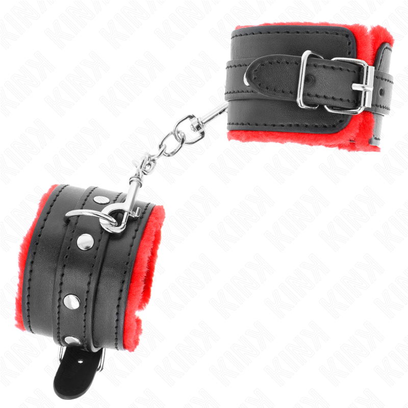 KINK premium handledsremmar med foder i fuskpäls, röda med svart bälte