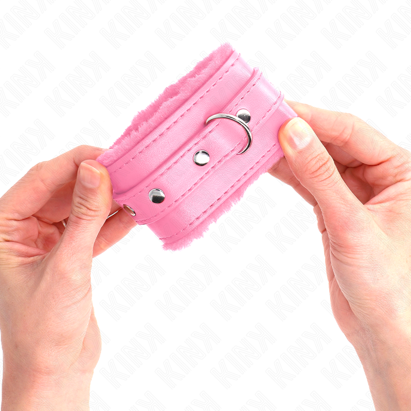 KINK - PREMIUM FUR FODRADE HANDLEDSSPÄNNE ROSA MED JUSTERBART BÄLTE 17-29 CM X 6 CM