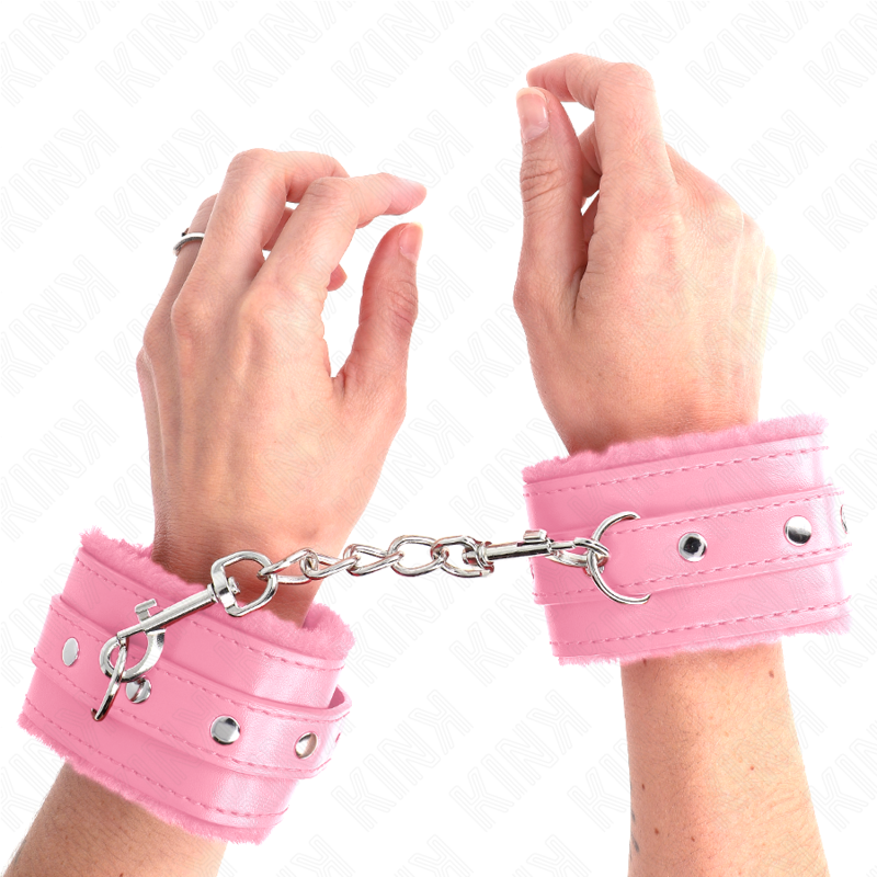 KINK - PREMIUM FUR FODRADE HANDLEDSSPÄNNE ROSA MED JUSTERBART BÄLTE 17-29 CM X 6 CM