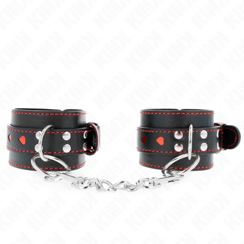 KINK - Svarta handledsremmar med röd hjärtinlägg justerbara 21-28 cm x 5,5 cm