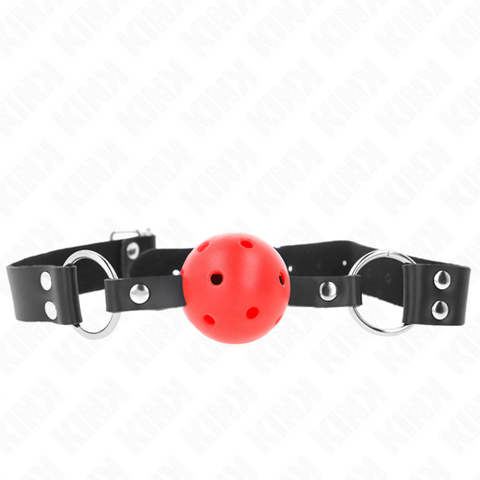 KINK - Andningsbar Boll 4 cm Gag med Dubbel Nitar Röd 62,5 x 2,5 cm Justerbar 42-58 cm