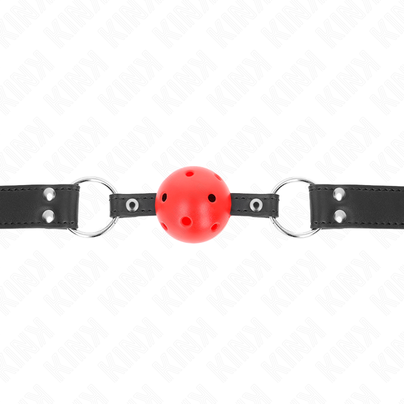 KINK - Andningsbar Boll 4 cm Gag med Dubbel Nitar Läder 62,5 x 2,5 cm Justerbar 42-58 cm