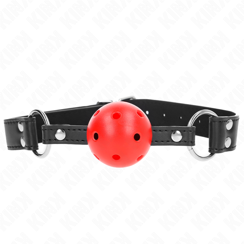 KINK - Andningsbar Boll 4 cm Gag med Dubbel Nitar Läder 62,5 x 2,5 cm Justerbar 42-58 cm