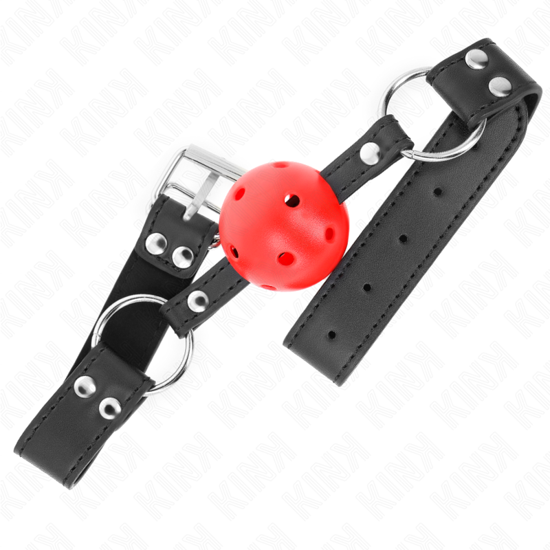 KINK - Andningsbar Boll 4 cm Gag med Dubbel Nitar Läder 62,5 x 2,5 cm Justerbar 42-58 cm