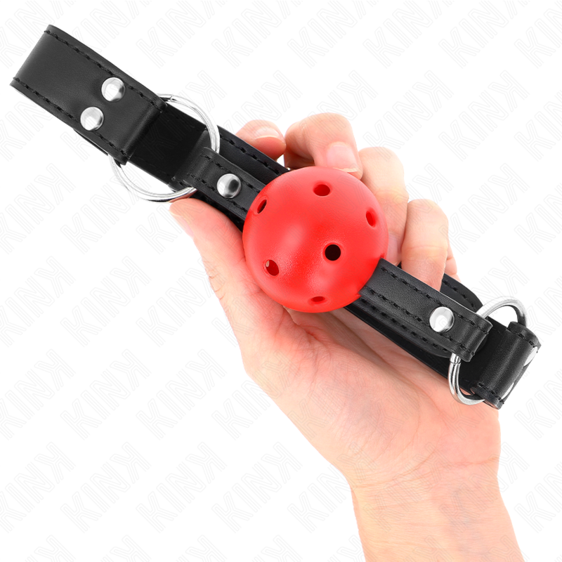 KINK - Andningsbar Boll 4 cm Gag med Dubbel Nitar Läder 62,5 x 2,5 cm Justerbar 42-58 cm