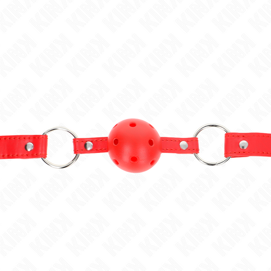 KINK - Andningsbar bollgag 4 cm med dubbel nitar modell 1 röd
