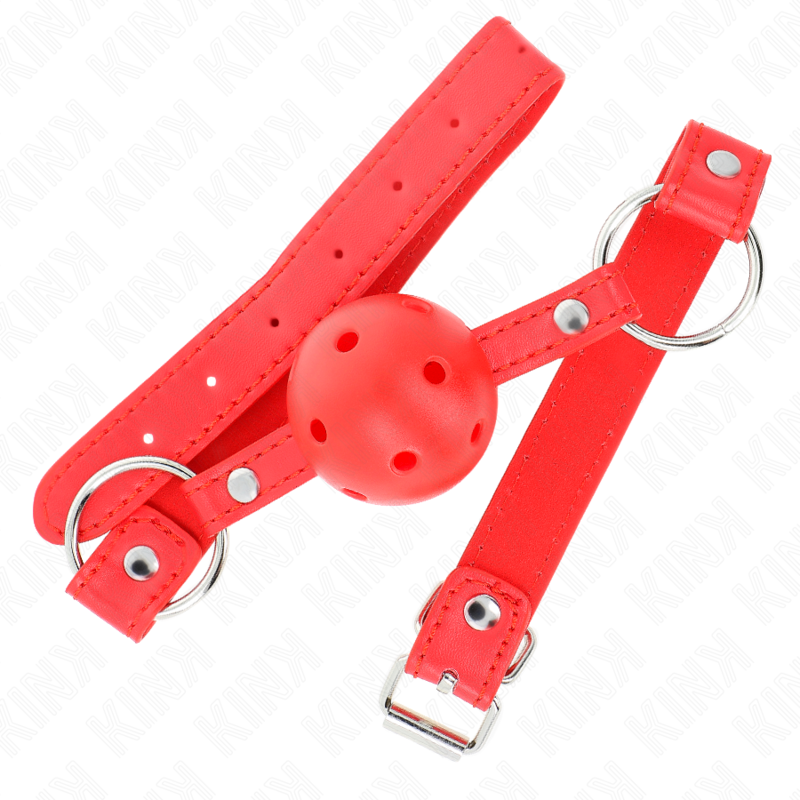 KINK - Andningsbar bollgag 4 cm med dubbel nitar modell 1 röd