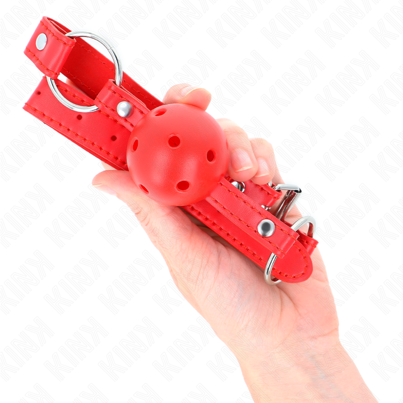 KINK - Andningsbar bollgag 4 cm med dubbel nitar modell 1 röd