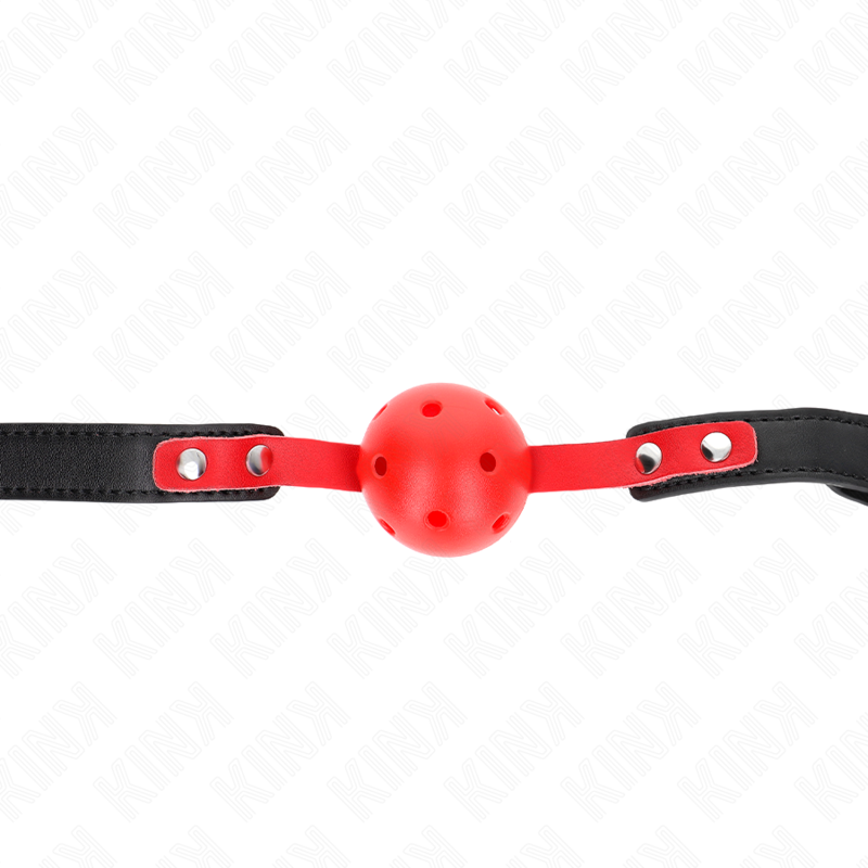 KINK - Röd Hålig Hård Boll 4 cm Gag med Svart Rem 60 x 2 cm Justerbar 37-52 cm