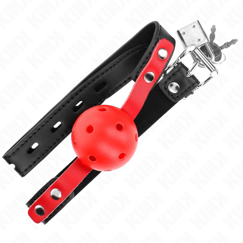 KINK - Röd Hålig Hård Boll 4 cm Gag med Svart Rem 60 x 2 cm Justerbar 37-52 cm