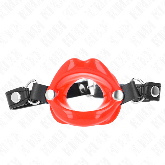 KINK - LIP 8 CM GAG MED RÖD LÄDERETTREM 63 x 2 CM JUSTERBAR 39-58 CM