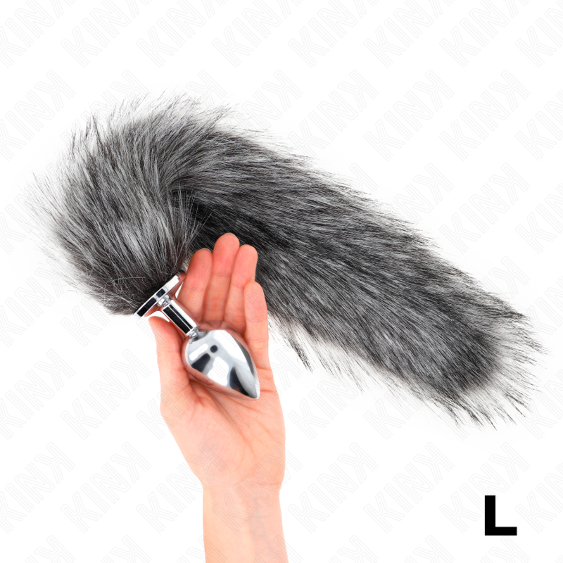 KINK anal plug storlek L med syntetisk svans 40 cm grå