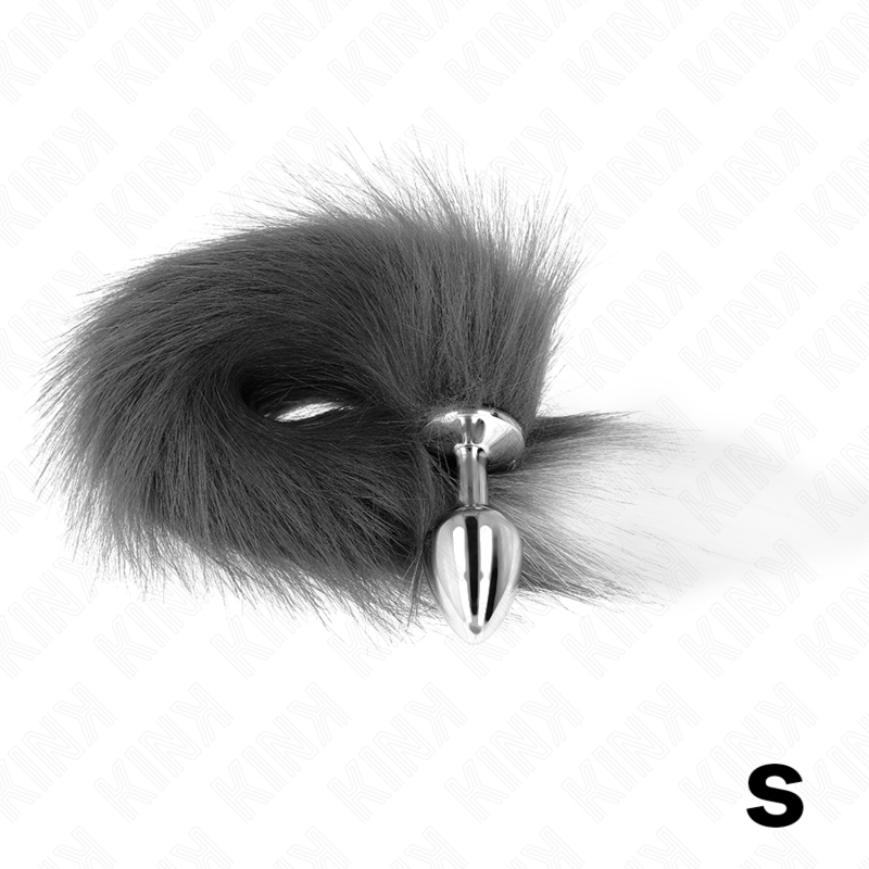 KINK - Anal Plug Size S 7 x 3 cm med syntetisk svans 40 cm grå och vit