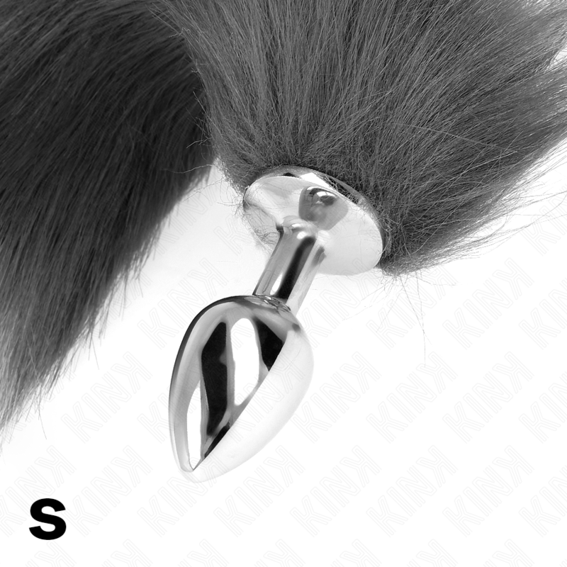 KINK - Anal Plug Size S 7 x 3 cm med syntetisk svans 40 cm grå och vit