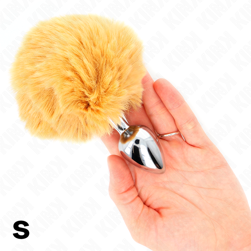 KINK - Analplugg i rostfritt stål 7 x 3 cm med beige syntetisk kaninpäls 8 cm
