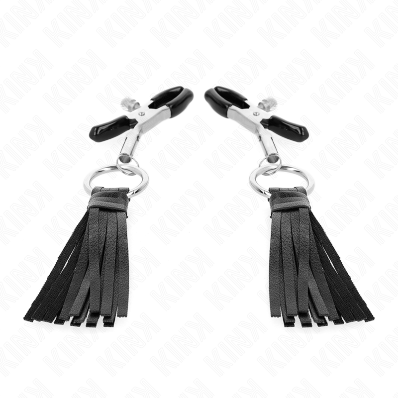 KINK - Nipple Clamps i läderimitation med fransar 6 cm