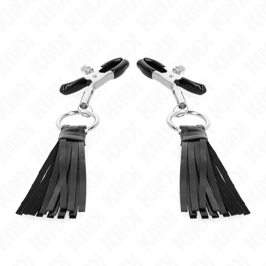 KINK - Nipple Clamps i läderimitation med fransar 6 cm