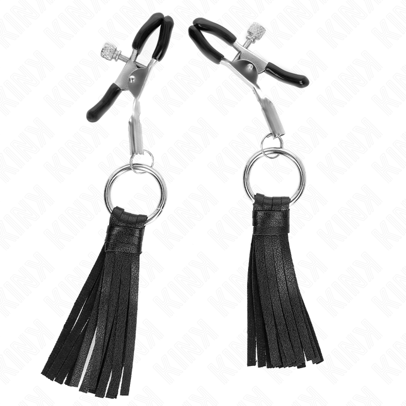 KINK - Nipple Clamps i läderimitation med fransar 6 cm