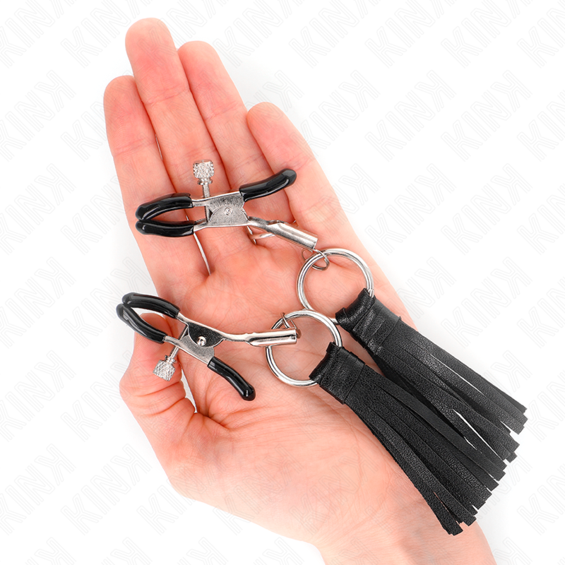 KINK - Nipple Clamps i läderimitation med fransar 6 cm