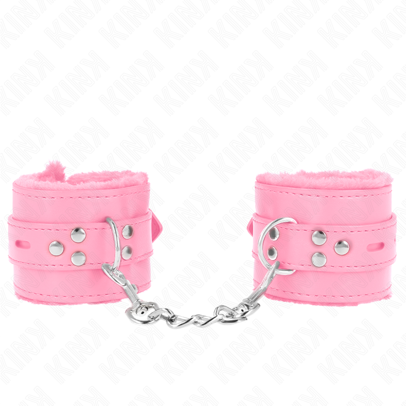 KINK - FUR LINED WRIST RESTRAINTS MED KVADRATISKA HÅL ROSA OCH JUSTERBART BÄLTE 17-29 CM X 6 CM