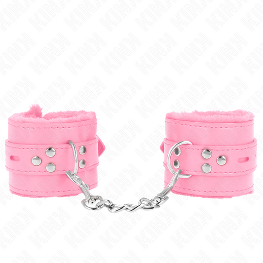 KINK - FUR LINED WRIST RESTRAINTS MED KVADRATISKA HÅL ROSA OCH JUSTERBART BÄLTE 17-29 CM X 6 CM