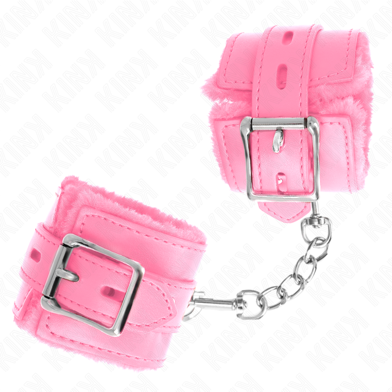 KINK - FUR LINED WRIST RESTRAINTS MED KVADRATISKA HÅL ROSA OCH JUSTERBART BÄLTE 17-29 CM X 6 CM