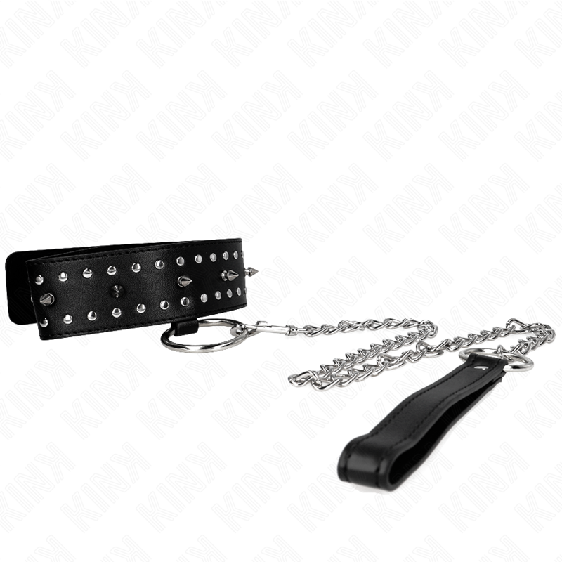 KINK halsband med koppel 65 cm med silverdetaljer
