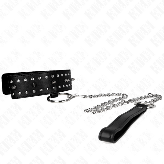 KINK halsband med koppel 65 cm med silverdetaljer